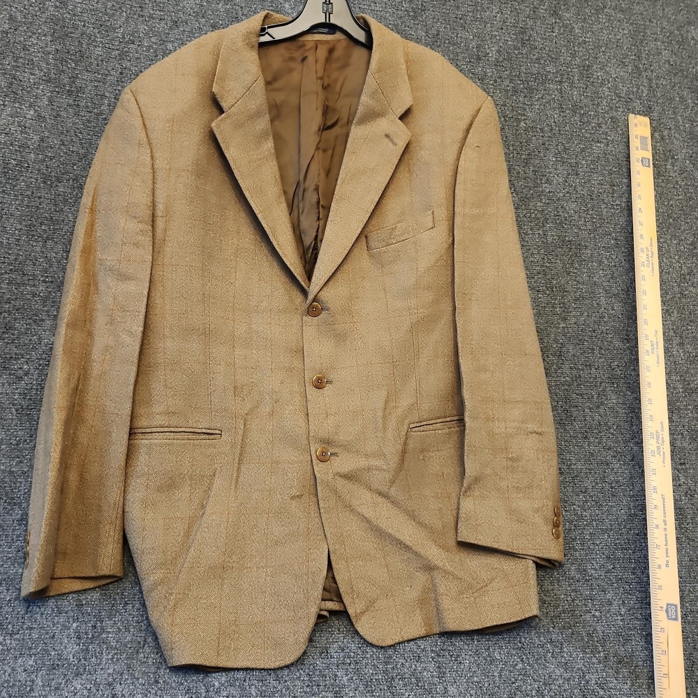 Jean Paul Germain Blazer Sport Coat Mens 2XL Brown Wool Plaid Tweed Jacket FLAWS